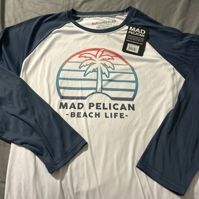 Camisa Mad Pelican Ombre Palm Shade Sun Kicker Raglán UV LS - WH - L - Nueva con etiquetas Foto 1 de 4