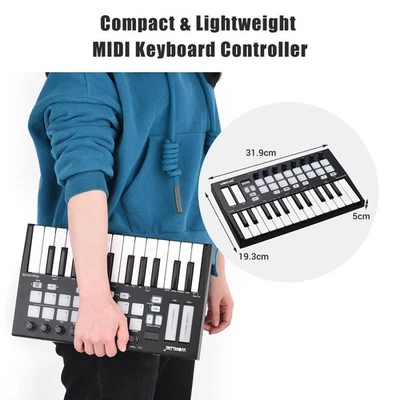 Portable 25 Key USB MIDI Keyboard Controller With 16 RGB Backlit Trigger Pads 8 - Bild 1 von 4