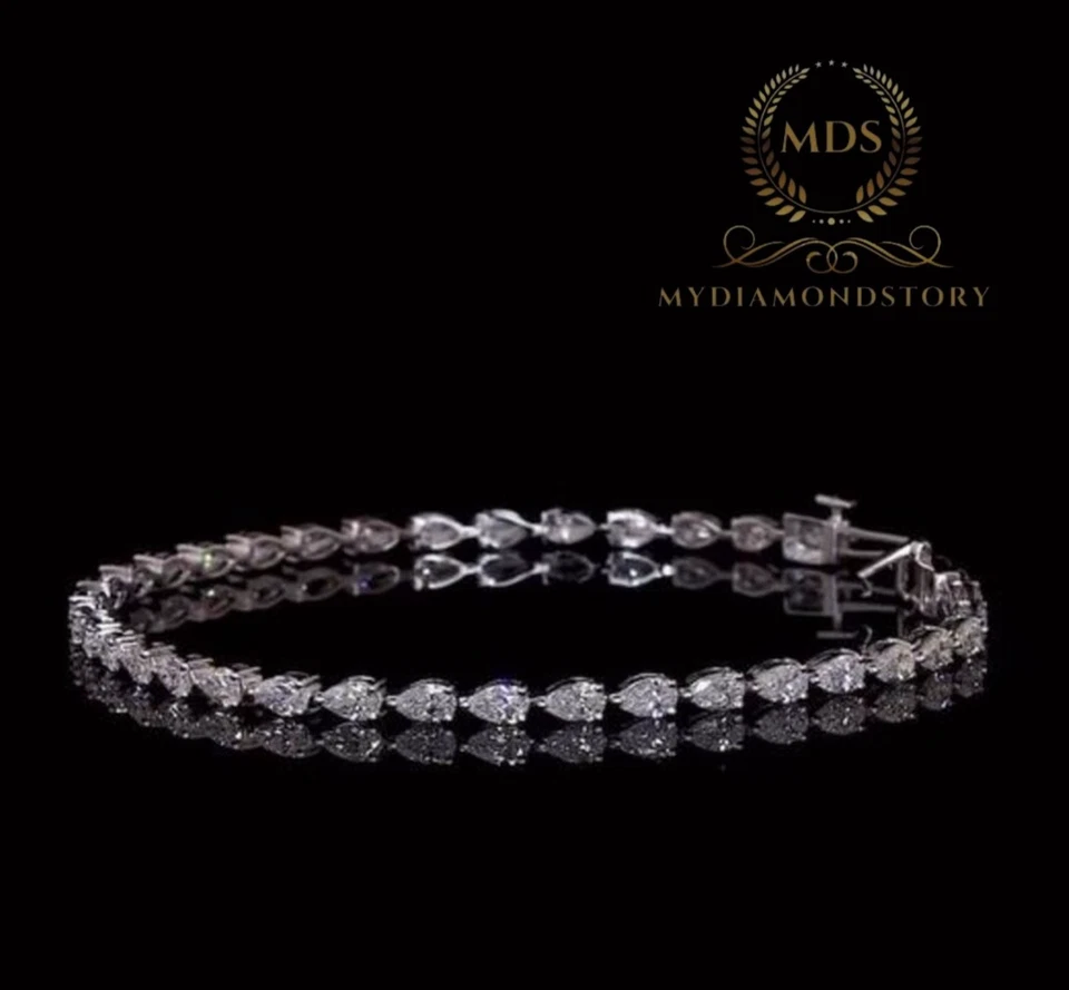 7' Inch Long Tennis Wedding Bracelet 6 CT Pear Cut Solid 14K White Gold For Her - Image 1 of 4