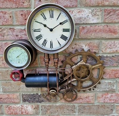 Large Industrial Style Steampunk Metal Cog  Pipe Indoor Wall Clock - Image 1 of 4