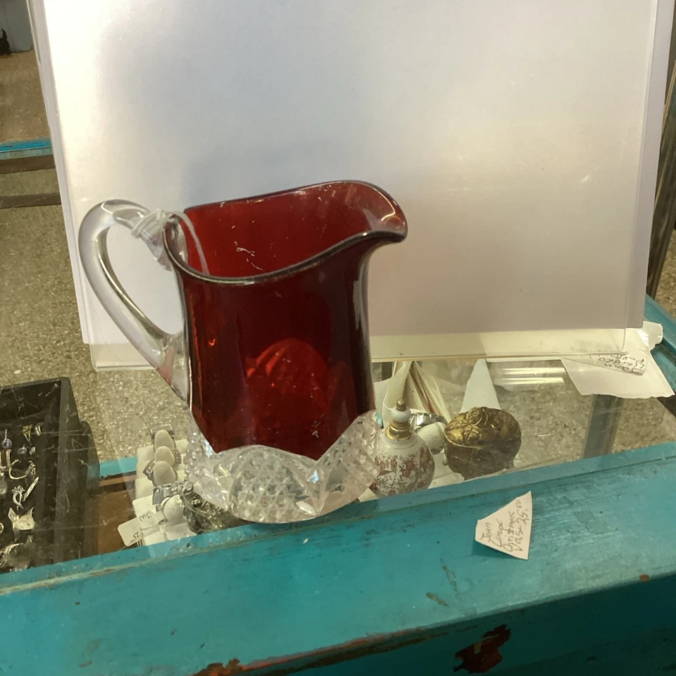 Ruby Glass Pitcher W Clear Base - Image 1 of 3