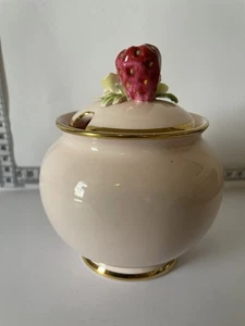 Rare Vintage Crown Staffordshire Bone China Strawberry Design Lidded Jam Pot  - Picture 1 of 7