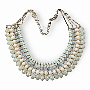Four Strand Green Blue Beige Crystals 22” Gold-tone Beaded Bib Necklace EUC - Picture 1 of 7