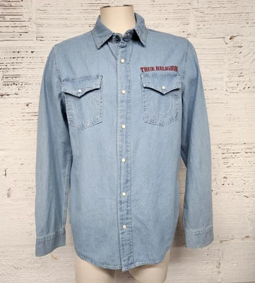NWT True Religion Men's Size M Light Blissful Chambray Denim Pearl Snap Shirt - Image 1 of 4