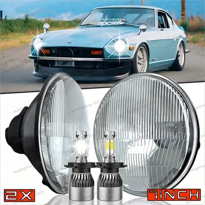Pair 7inch DOT Approved Round LED Headlights Halo DRL For Datsun 280ZX 240Z 260Z - Image 1 of 4