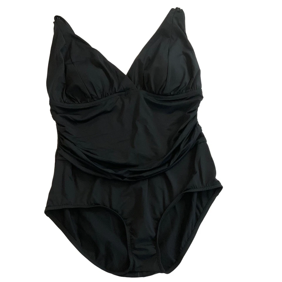 Ana Black V-Neck Ruched Flattering One Piece Swimsuit 18W - Image 1 of 4