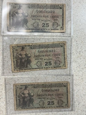 Lot of 3 - USA / Military PC 25 Cents  ND (1951-54) Series 481 P#M24 Circulated - Image 1 of 2