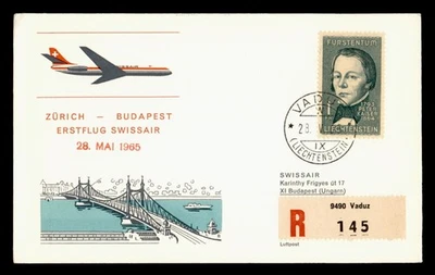 DR WHO 1965 LIECHTENSTEIN PRIMER VUELO SWISSAIR A BUDAPEST HUNGRÍA M464474 Foto 1 de 2