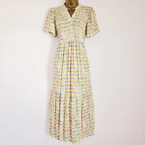 NEW Wallis 8-20 Pink Blue Yellow Squares Print Button Frill Hem Midi Tea Dress - Picture 1 of 9