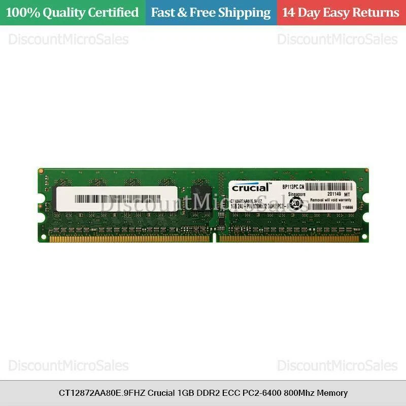 CT12872AA80E.9FHZ Crucial 1GB DDR2 ECC PC2-6400E-555-13-F0 Memory mt9htf12872az - Image 1 of 1