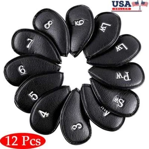 12 Stück Leder Golf Eisen Kopfbedeckungen Dick Synthetisch Golfschläger Headcover Set 3-LW - Bild 1 von 11