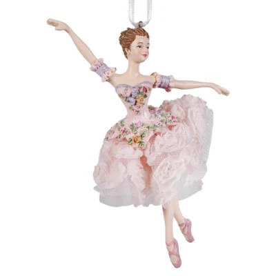 KURT ADLER Blush Pink Brunette Ballerina Ornament