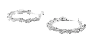 Small Sparkly Rhinestone Crystal Hoop Earrings Diamante Twist Hoops Silver Plate - Picture 1 of 3