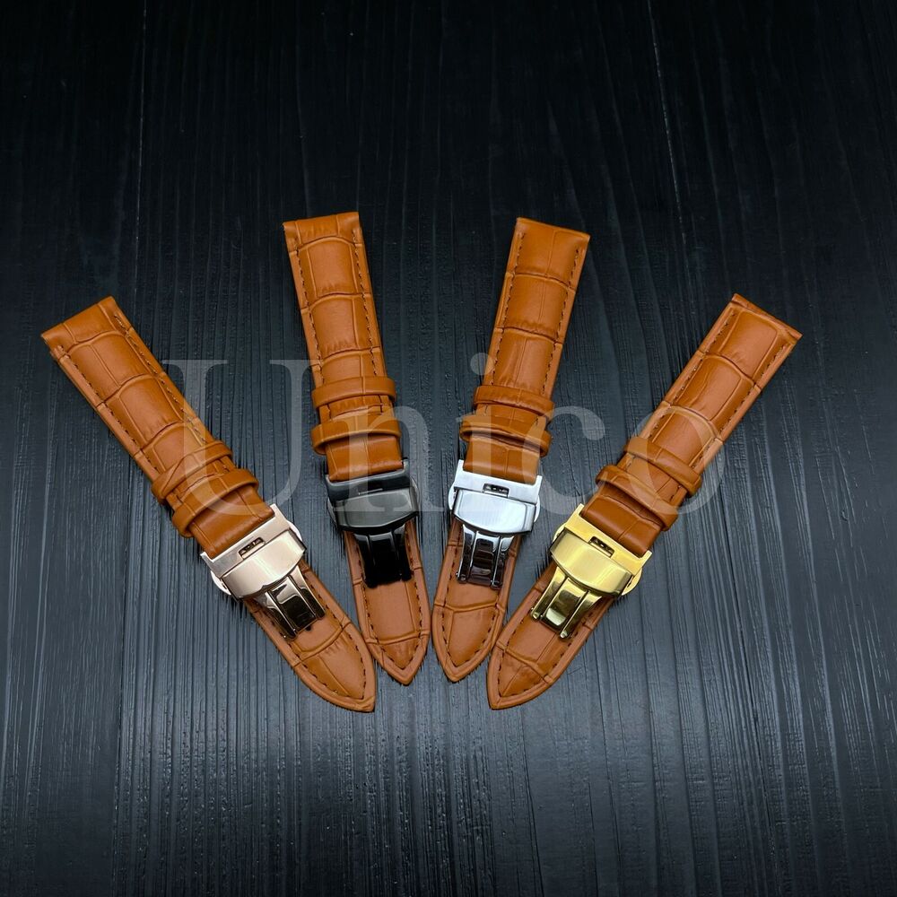 20 MM LEATHER WATCH STRAP BAND FITS FOR ROLEX WATCH BUTTERFLY CLASP L/BROWN