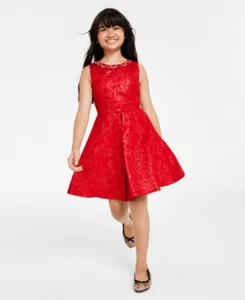 Rare Editions Big Girls Sleeveless Brocade with Jeweled Neckline Social Dress - - Picture 1 of 3