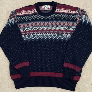 Vintage 80s Steep Slopes Ski Sweater Adult M/L Navy Blue Geometric Soft Retro - Picture 1 of 15