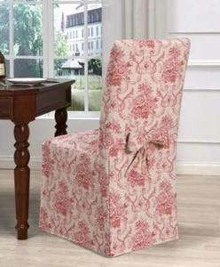 Madison Kathy Ireland Dining Chair Slip Cover Chateau Floral Toile Red / Beige - Picture 1 of 3