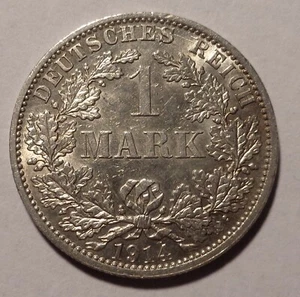  1 Mark 1914 A, Wilhelm II, Deutschland, sehr schön / brillant, original - Bild 1 von 2
