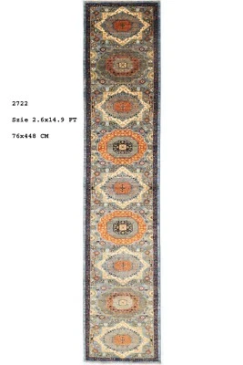 15 ft mamluk Hallway Tribal Runner Rug Afghan Hand Knotted veg Dye Wool Rug - Image 1 of 4