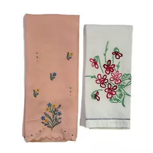 Cottage Core Embroidered Floral Tea Towels Fingertip Guest Vintage Shabby Decor - Picture 1 of 5