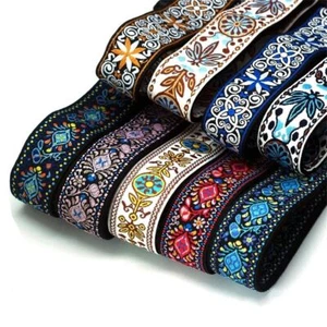 Braid Embroidered Woven Guitar Strap Leather End for Bass/Acoustic/Electric - Picture 1 of 22