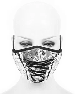 Devil Fashion Womens Gothic Lolita Face Mask Mouthguard Black White Lace Corset - Picture 1 of 12