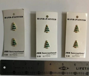 Holiday Christmas Tree Buttons Hand Painted JHB International 3 New Cards - Picture 1 of 3