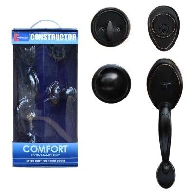 Manijas de entrada estilo arena bronce frotado con aceite rústico con interior de hongos Foto 1 de 4