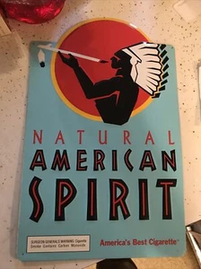 Vintage NATURAL AMERICAN SPIRIT metal tin Tobacco Cigarette Advertising Sign 19" - Picture 1 of 7