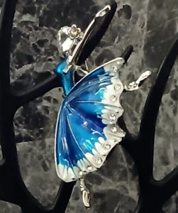 Chic Vintage Blue Dancing Dancer brooch Silvery Color - Picture 1 of 2