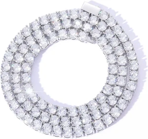 Collar pulsera tenis cadena diamante corte redondo 18K para hombre, oro real Rho - Imagen 1 de 12