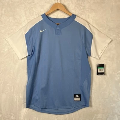 耐克衬衫男孩 XL 蓝色棒球球衣 Dri-Fit One-Button 短袖 — 第 1/4 张图片