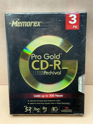 Memorex Pro Gold CD-R Archival 3 PK 24k Gold Layer Brand New 52x 700 MB 80 MIn - Image 1 of 3