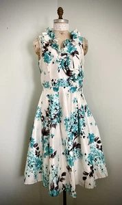 Jessica Howard White & Blue Floral Cocktail Dress SZ 14 - Picture 1 of 11