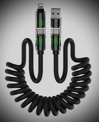 mfish 4 in 1 pink coiled charging cable with case black - Image 1 of 4