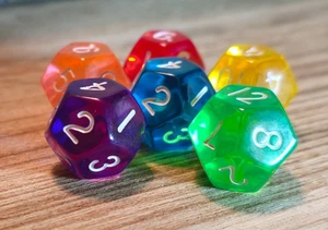 Chessex Assortment of 6 D12 Dice (Red, Blue, Green, Yellow, Purple, Orange - Picture 1 of 3