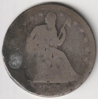 SCARCE DATE 1863 (P) LIBERTY SEATED HALF DOLLAR AG DETAILS PLUGGED - Image 1 of 2