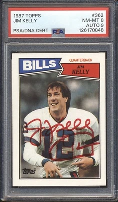 1987 Topps AUTOGRAPH Jim Kelly ROOKIE #362 Signed PSA 8 PSA/DNA Auto 9 BILLS HOF - Image 1 of 2