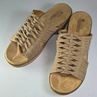 Sandalias de cuña tejidas tostadas con plantillas de montaña blancas para mujer N069 talla 9M Foto 1 de 4