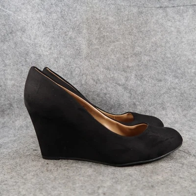 Merona Shoes Womens 6.5 Wedge Pumps Round Toe Black Classic Heels Slip On - Image 1 of 4