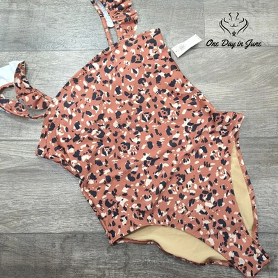 Traje de baño de una pieza con correa con volantes azul marino antiguo talla M Foto 1 de 4