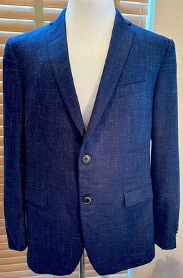 JOHN VARVATOS темно-синий твид шерсти льна Sport пальто блейзер размер 46R P19042 - Изображение 1 из 4