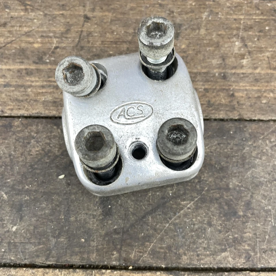 Vintage ACS BMX Stem Faceplate Top Cap Clamp w/ 4 Bolts Silver 80s Old School - Image 1 of 4