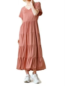 Umgee Tiered V-Neck Maxi Dress Clay - Picture 1 of 16