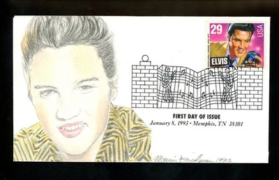 US FDC #2721 Friedman Hand Drawn HD Colored HC 1993 TN Elvis Presley Music - Image 1 of 2