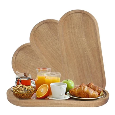 4 Pcs Ovale Holz Serviertablett Holztablett aus Akazienholz Deko-Tablett Unik... - Bild 1 von 4