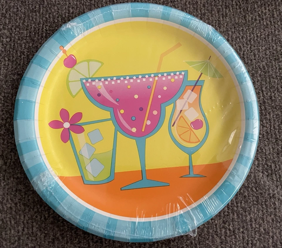 Cocktail Fun Summer Luau Tropical Drinks Theme Party Paper Dessert Plates 8 Pack - Image 1 of 4