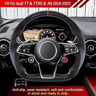 Real Carbon Fiber Sport Steering Wheel D-Shaped For Audi TT & TTRS & R8 16-23 - Image 1 of 4
