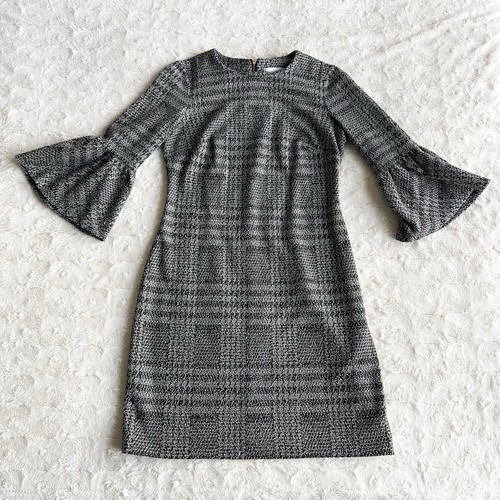 VALENTINO Abito Calvin Klein donna 4 nero manica a campana quadri ponte maglia pied de poule zip