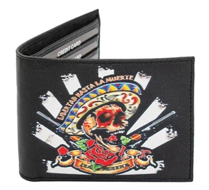Genuine Leather Printed Mexican Skull Theme Bifold Wallet with Gift box... - Picture 1 of 9